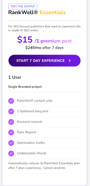Contentatscale.ai Rankwell Essentials Trial