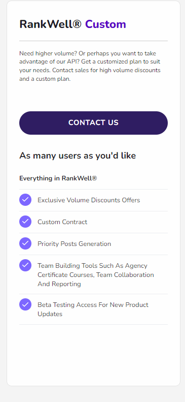 Contentatscale.ai's Custom Plan