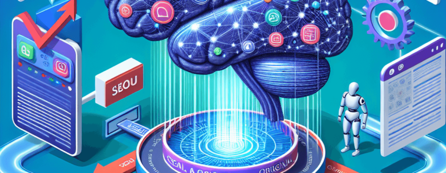 A digital art representation of a futuristic robot holding a pen, symbolizing AI-powered content generation.