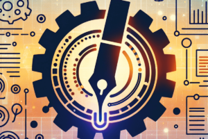 A digital art style image of a futuristic robot holding a pen, symbolizing an AI-powered writing tool.